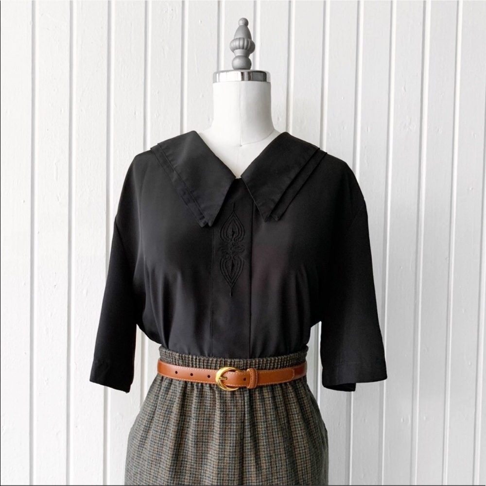 Vintage 90s Black Semi Sheer Embroidered Top